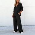 thumbnail image 5 of Guieoi Matching Outfits for Women Fashion Solid Color V-Neck Long-Sleeve Pocket Pants Top/Shirt Set Black S, 5 of 6