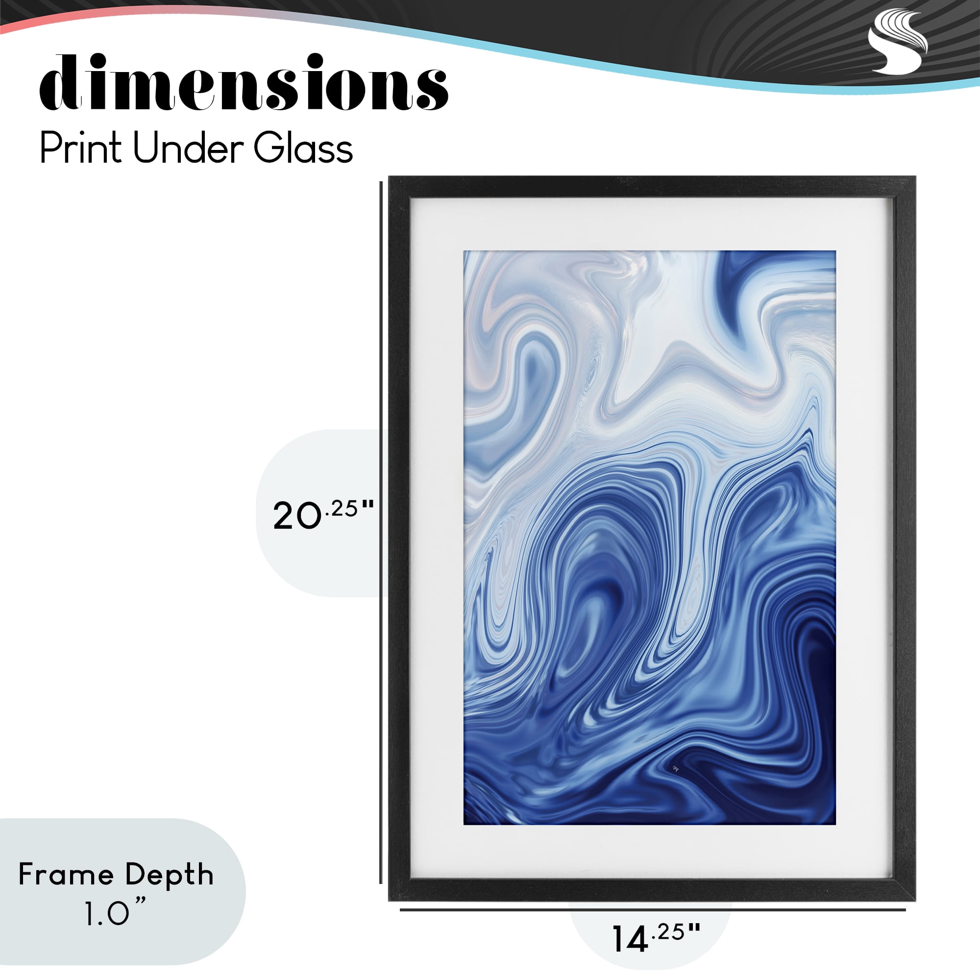 Stupell Industries Blue Marble Fluidity Black Framed Print Under Glass, design by Martina Pavlova