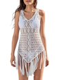 thumbnail image 1 of Crochet Swimsuit Cover Up Dress Long Tassels Beach Coverup Hollow Out Crochet Beach Dress for Swim Pool Beach Parties White L, 1 of 5
