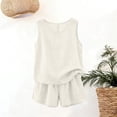 thumbnail image 6 of NMMUED Womens 2 Piece Summer Linen Outfits Short Sets Round Neck Sleeveless Tank Top Elastic High Waisted Shorts with Pockets Linen 2 Piece Set for Women White M, 6 of 8