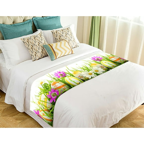 GCKG Happy Easter Bed Runner Bedding Scarf Bedding Decor 20x95 inches