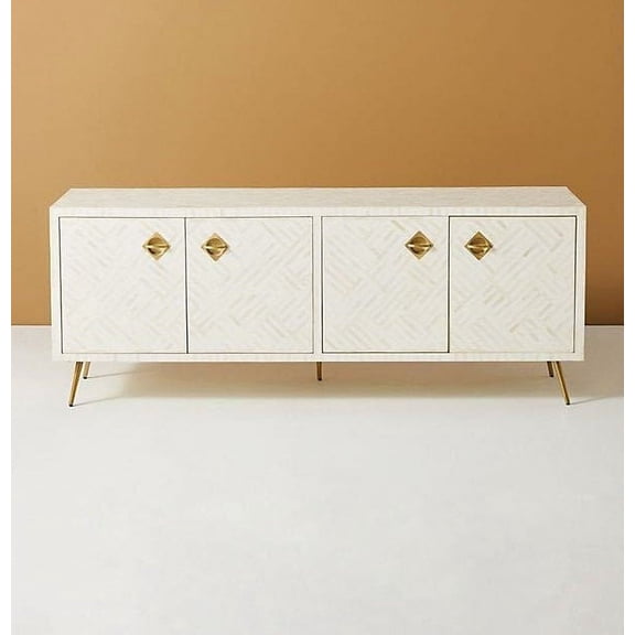 Bone inlay media cabinet White