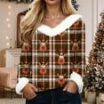 thumbnail image 2 of zaveiop Women's Faux Fur Trim V Neck Christmas Sweatshirts Dressy Casual Pullover Patchwork Graphic Tops Long Sleeve Xmas Blouse (Z-Brown, XL), 2 of 8