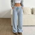 thumbnail image 3 of Women’s Wide Leg Palazzo Pants High Waisted Striped Knit Lounge Pants Elastic Waist Drawstring Casual Pajama Trousers, 3 of 8