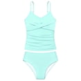 thumbnail image 4 of Byoo Girls UPF 50+ Tankini Set Cross Front Ruched Spaghetti Strap Beach Swimwear,Green, 4 of 4