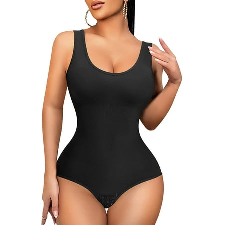 

Molutan Women Seamless Shapewear Bodysuit Tummy Control Full Body Shaper Waist Trainer Slimming Leotard Jumpsuits Tank Top(Black ML)