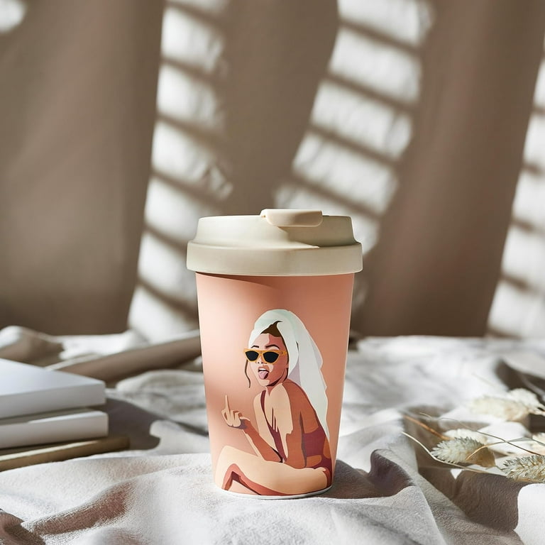 BrainStream Plant Based 12 oz Sustainable Deluxe Cup - Girl Motif (Beige Lid)