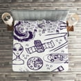 thumbnail image 2 of Ambesonne White Quilted Coverlet 3 Pcs, Sketch Alien Planet Art, Queen Size, Purple White, 2 of 2