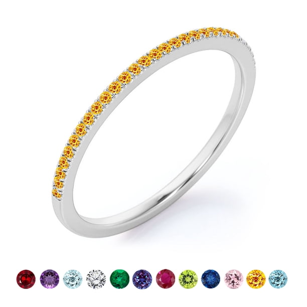 Anillo de bodas clásico JeenMata con detalles pavé de 0,25 quilates de corte redondo, piedra natal de noviembre, chapado en oro blanco