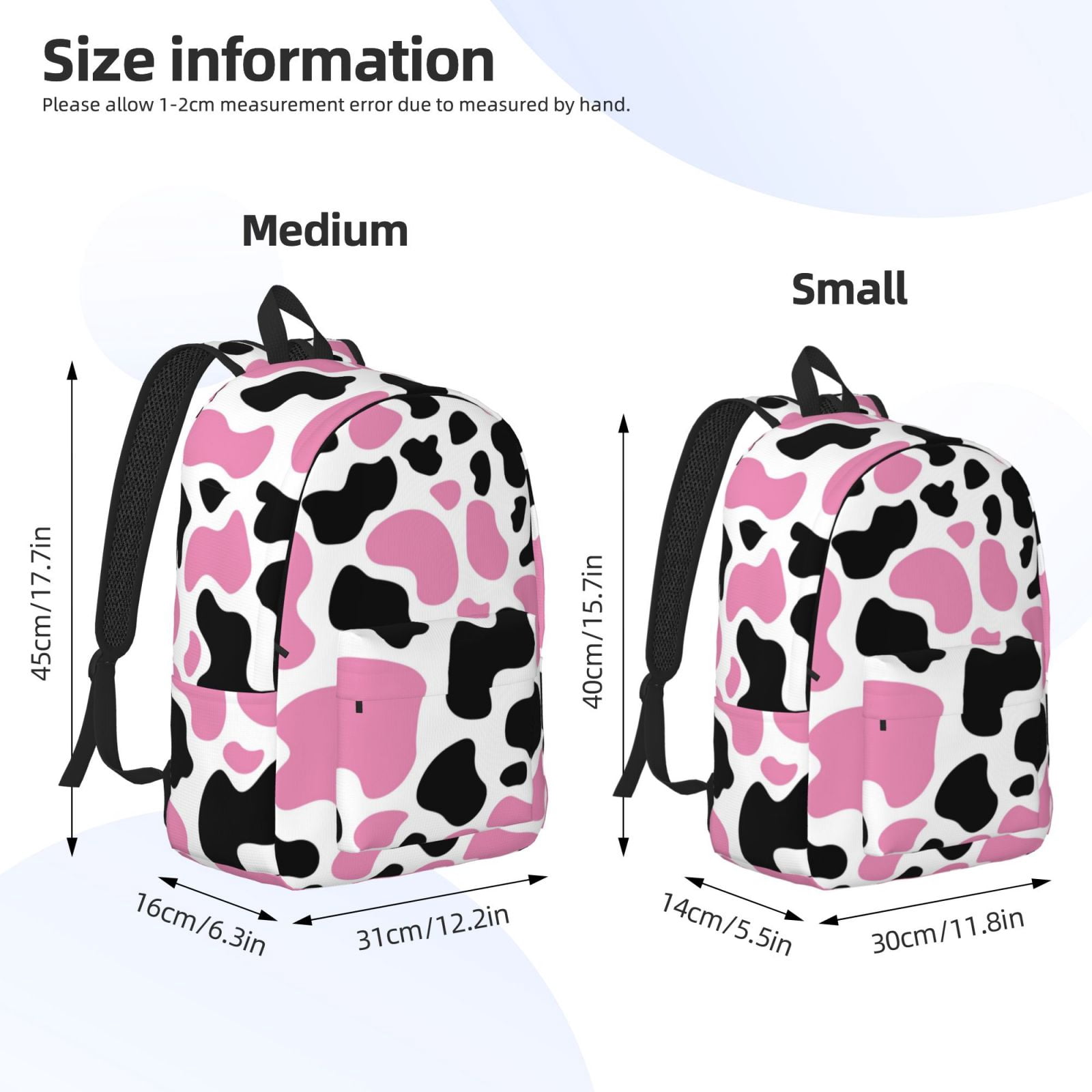 Picia Cow Spots Printed Canvas Daypack - Stylish and Durable Vintage Compact Backpack - Class, Work, Travel, or Laptop Bookbag,Organized Compartments-Medium