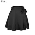 thumbnail image 2 of Women'S Overlap Wrap High Waist Satin Flowy Soft Silky Skater Mini Skirt-Black-L, 2 of 5