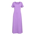 thumbnail image 7 of Yteetum Maxi Dresses for Women Summer Short Sleeve Crewneck A Line T Shirts Dresses Casual Solid Round Neck Loose Lightweight Comfy Long Dress, 7 of 7
