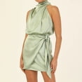 thumbnail image 2 of XIAQUJ Women's Satin Sleeveless Backless Turtleneck Tie Waist Wrap Bodycon Mini Dress Womens Dresses GN2 S, 2 of 5