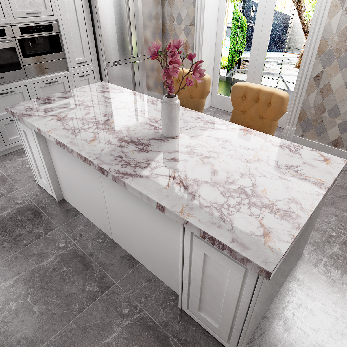 Gloss Marble Granite Vinyl Wrap Sticker Wallpaper Kitchen Home Counter Top  6731