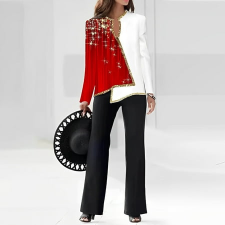 Riforla Women 2 Piece Outfits Casual Long Sleeve Top Loose Wide Leg Pants Trousers Two Piece Set Suit Trousers Sets Red M