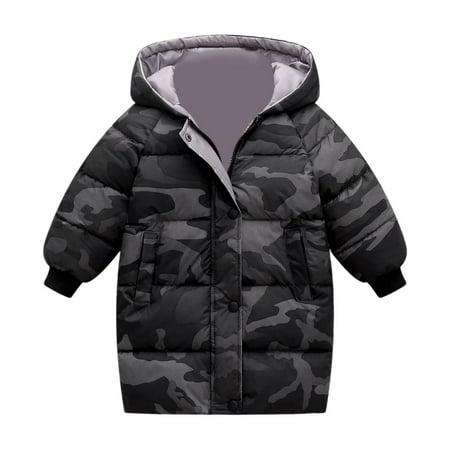 Boys Winter Coats Hooded Puffer Jacket Boys Print Jacket Boys Full-Zip Long Sleeve Waterproof Boys Thicken Jacket for Kids 4-5 Years