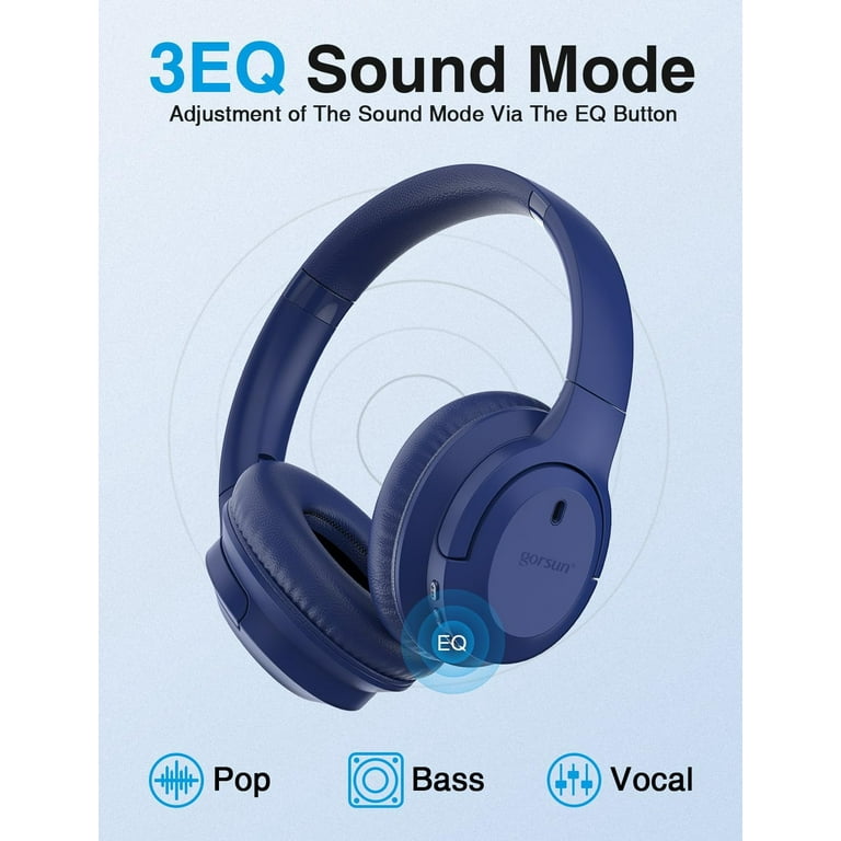 gorsun Wireless Bluetooth Headphones Over Ear Headphones 55H Playtime. Hi Fi Stereo Deep Bass Foldable Lightweight for Home Travel Office. Ultimate Comfort Enjoy Pure Sound Experience Blue Walmart