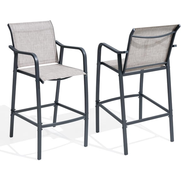 Crestlive Outdoor Bar Stools Set of 2, 500 lb Capacity Metal Patio Bar Chairs with Breathable Mesh Seat and Back – 28.7" Bar Height Stool for Backyard and Balcony (Gray)