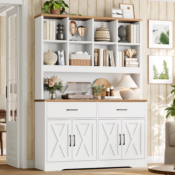 TEENFON 69" Tall Bookshelf and Bookcase with 8 Cube, 3 Tier Floor Standing Bookshelves, Large Bookcases with Drawers and Storage Cabinet, for Study, Living Room, Office, White