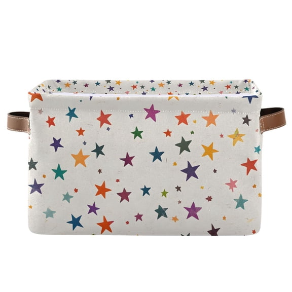 Yayeee Canvas Storage Basket with Handles for Shelves Fabric Bins Closet Organizer, Beige Stars