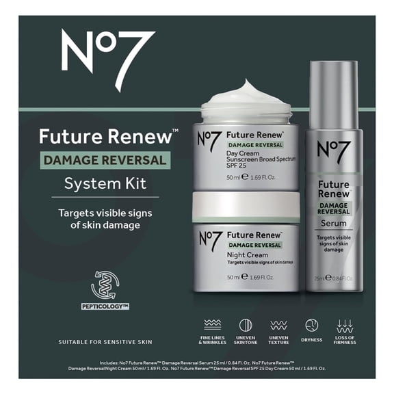No7 Future Renew Damage Reversal Skincare Set, Reverses Visible Signs of Sun Damage, 3 Piece Set