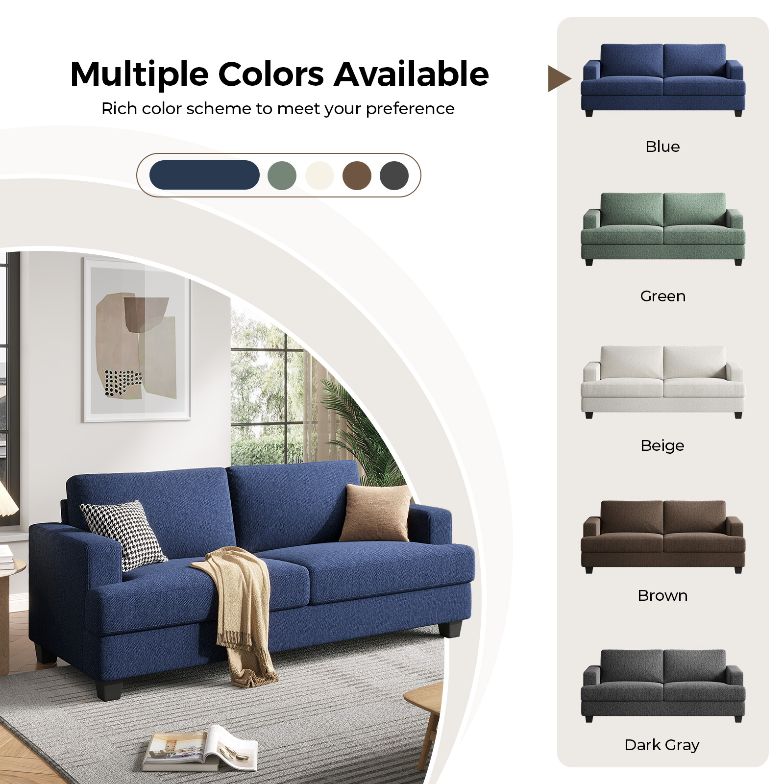 BLAZANT 84” Loveseat Sofa, High Resilience Loveseat Sofa, Linen Fabric 2 Seat Sofa Couch with Wooden Frame& Upholstered Cushion, Modern Deep Seat Sofa for Bedroom Office
