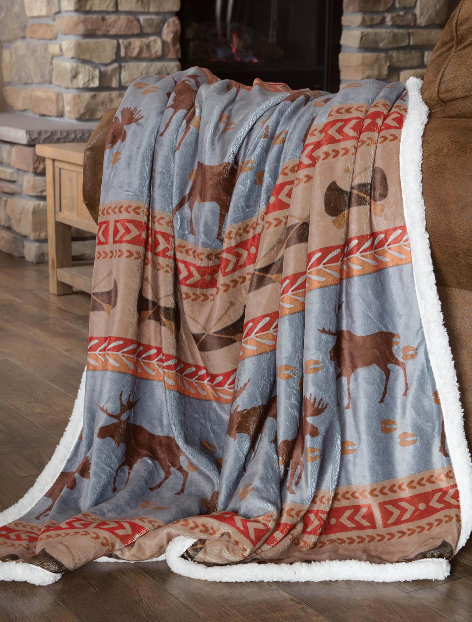Carstens Moose Tracks Rustic Cabin Sherpa Fleece Throw Blanket