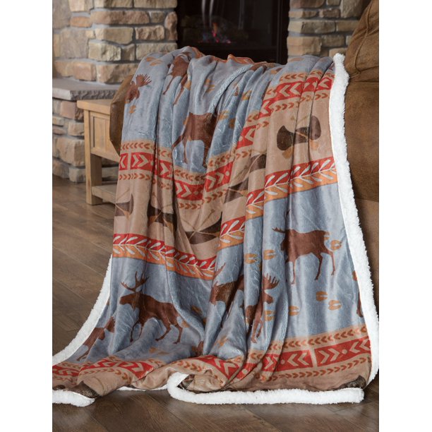 Carstens Moose Tracks Rustic Cabin Sherpa Fleece Throw Blanket