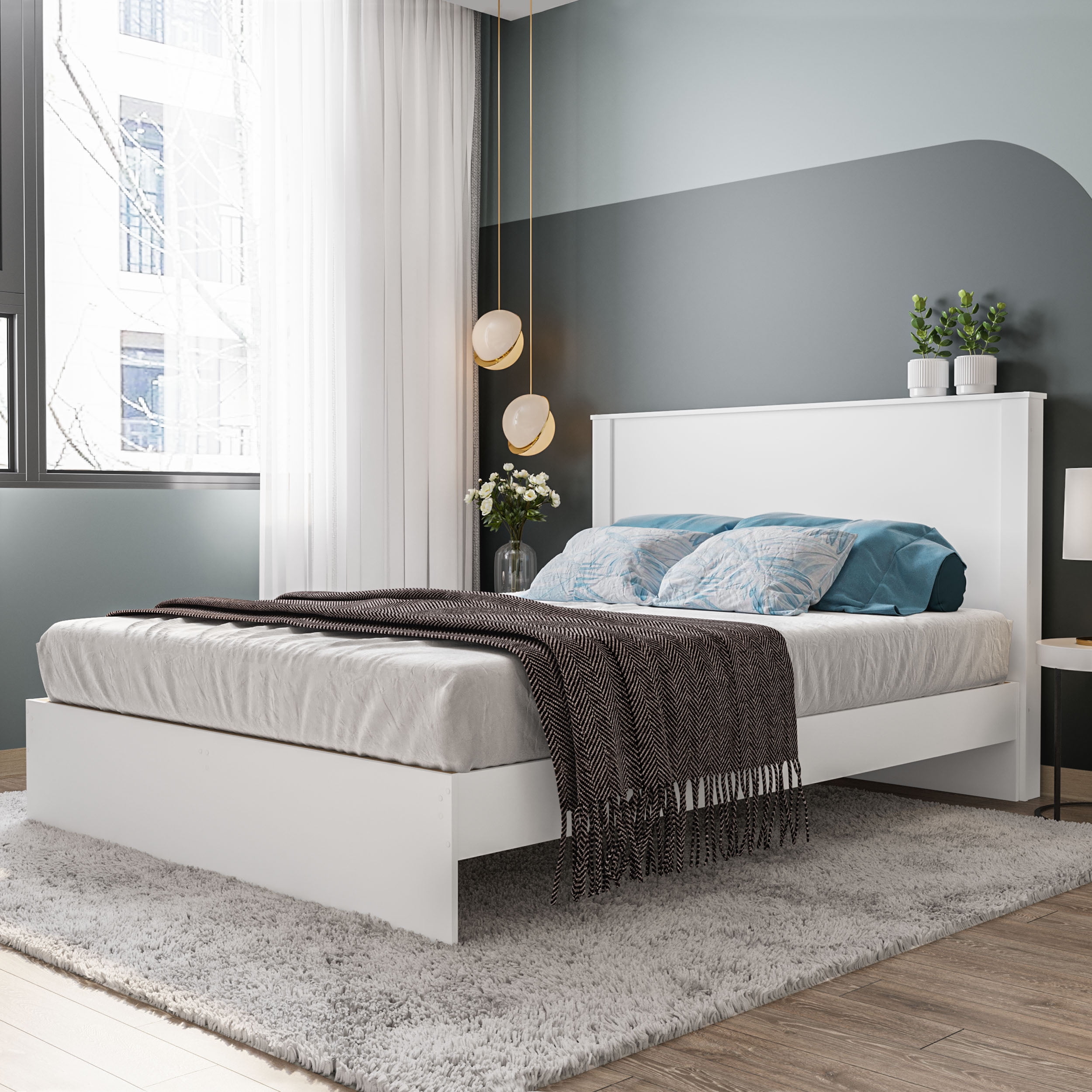 Polifurniture Juliette Queen Size Wood Panel Headboard, White