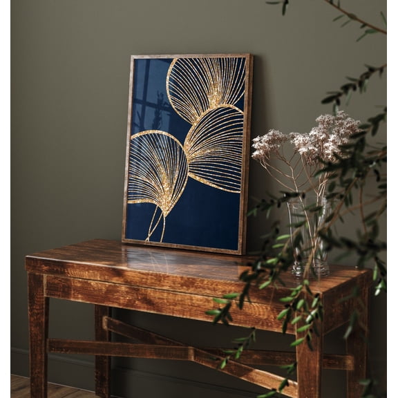 Navy Blue and Gold Wall Art, Botanical Art, Floral Leaf Prints, Line Art Botanicals,Living Room Posters, Modern Art, Nursery Art, Size 8x12 UNFFRAMED F03.1.8l262