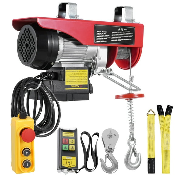 KFFKFF Electric Winch, 440 lbs Capacity, 120V with Dual Remote Control Options (328 ft Wireless & 14 ft Wired), 40 ft Lift Range, Adaptable for Single or Double Line Operation, Ideal for Garages