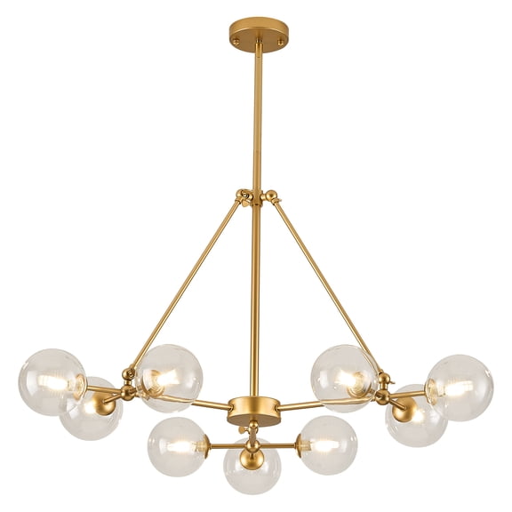 9-Light Sputnik Chandelier, Modern Mid Century Gold Ceiling Lighting Fixtures Clear Glass Globes Chandelier for Dining Room Living Room