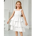 thumbnail image 2 of Vestido Arshiner para niñas con mangas onduladas para verano de 6 a 7 años, blanco, 2 of 7