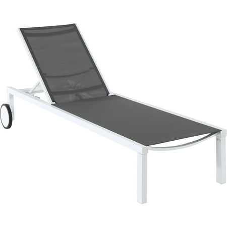 Hanover Windham Adjustable Sling Chaise Lounger | Modern Outdoor Furniture for Patio Backyard Poolside | Rust-Proof Aluminum Frame | Weather-Resistant | Gray | WINDCHS-W-GRY