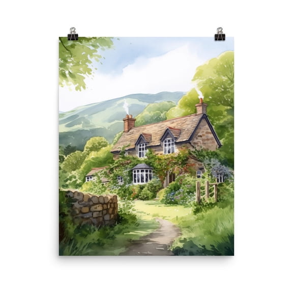 Wales Cottage Print, English Countryside Wall Art, Uk Travel Poster, Rustic Landscape Artwork, European Decor, Rural Home Art Home Decor #3604, Unframed Poster Size 8x12