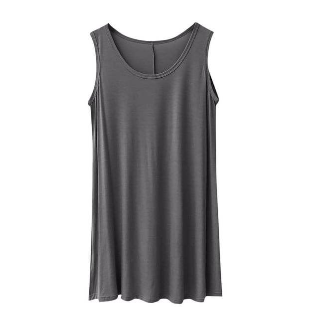 HVOBTTY Robes d'Été Décontractées Sans Manches pour Femmes, Robe Sans Manches Unie pour Femmes Grande Taille à Encolure Ronde Gris Foncé, TTTTG