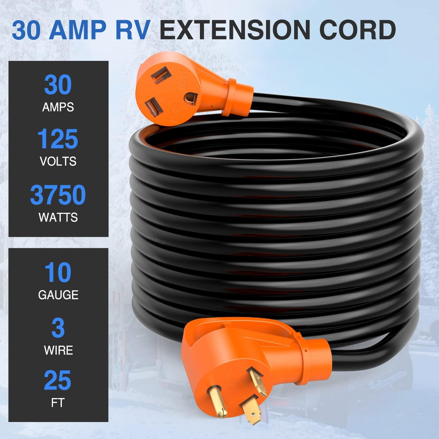 Nilight 30 Amp 25FT RV Extension Cord 125V Heavy Duty 10 Gauge Pure Copper STW Wire UL ETL Listed 3 Prong TT-30P TT-30R 30F/30M Weatherproof Cord Suit for RV Camper Caravan Trailer, 2 Years Warranty