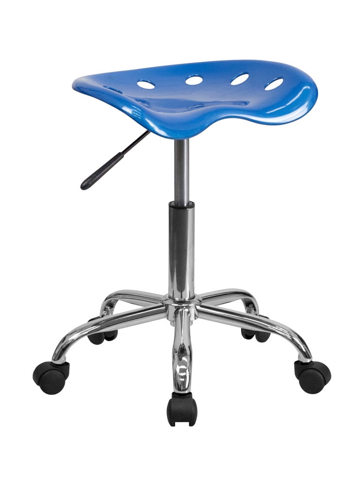 Offex Vibrant Bright Blue Plastic Tractor Seat Stool with Chrome Base