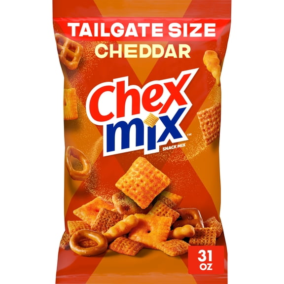 Chex Mix Cheddar Snack Mix, Savory Snack Bag, Tailgate Size, 31 oz