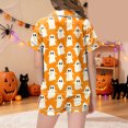 thumbnail image 3 of Pandaie 2 Piece Little Girls Full Ghost Print Short Sleeve Pajamas Set Halloween Kid Sleepwear Outfits Orange,2-3 Years, 3 of 5