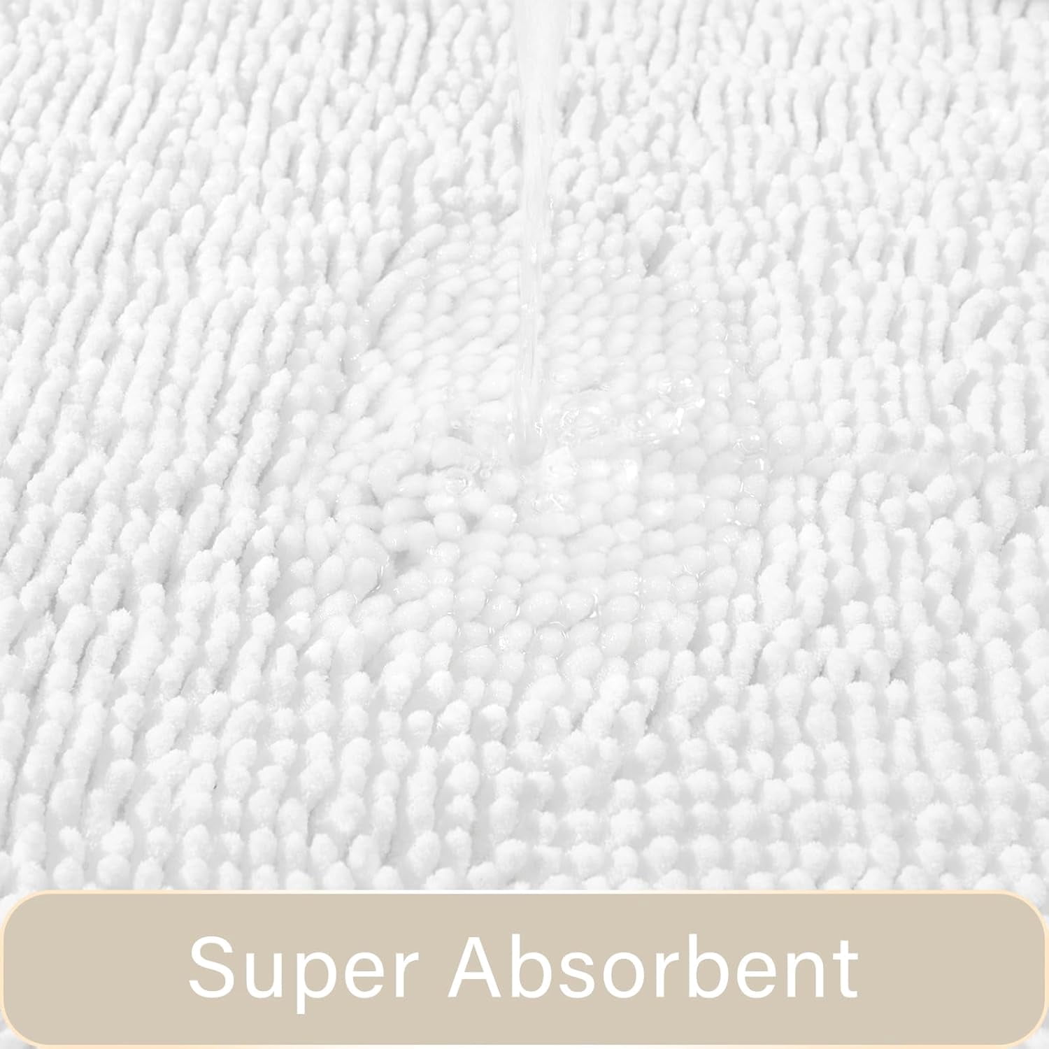 Homore Bathroom Rugs Sets, Luxury Bath Mat Set Anti-Slip Chenille Bath Rug and U-Shaped Toilet Mat White