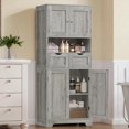 thumbnail image 2 of 57.8" Tall Storage Cabinet with 2 Drawers & 2 Adjustable Shelves, Bathroom Cabinet with 4 Doors, Floor Cupboard for Living Room, Dining Room, Entryway, Woodgrain Gray, 2 of 8