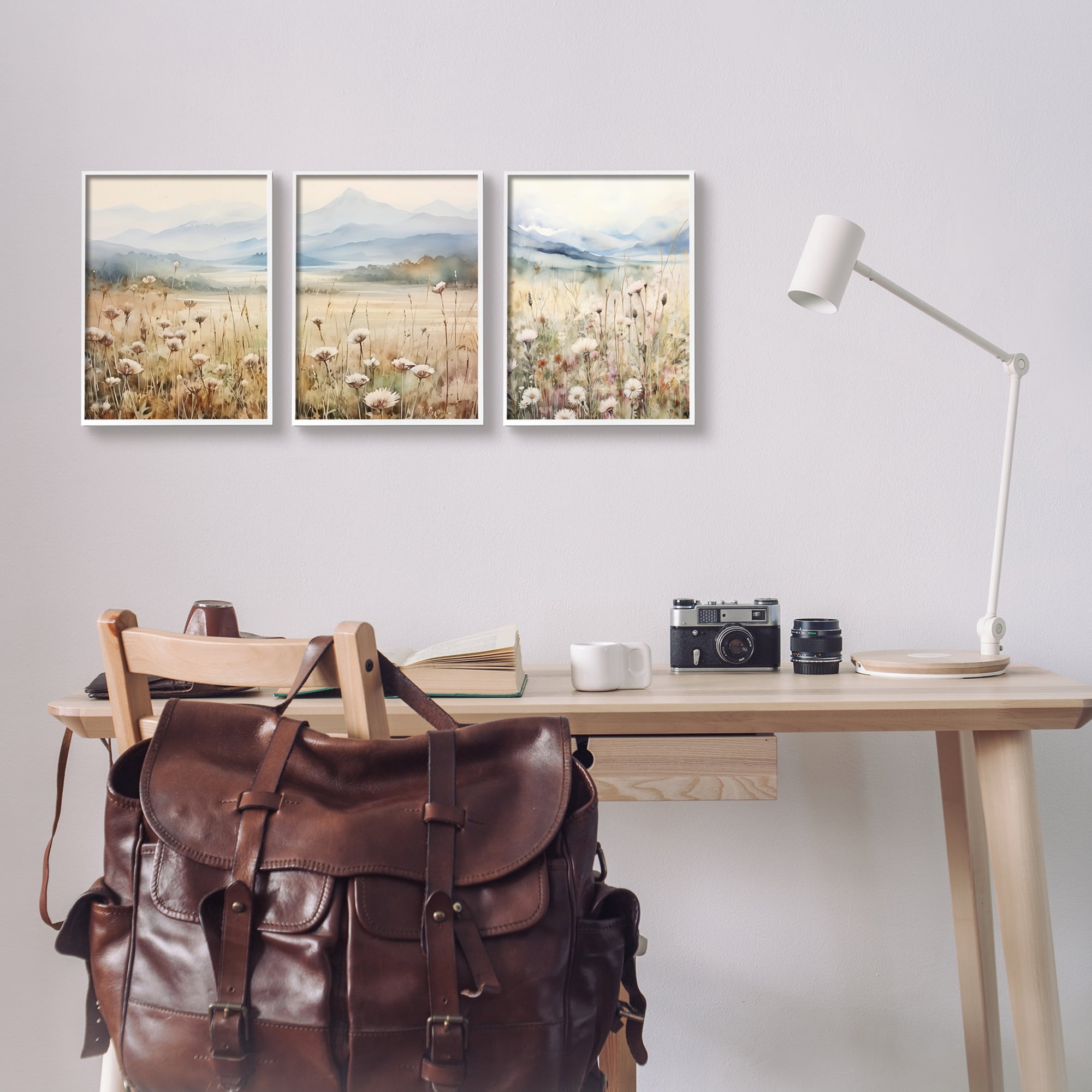 Stupell Industries In The Field Landscape Landscape Painting White Framed Art Print Wall Art, 11 x 14, Set of 3