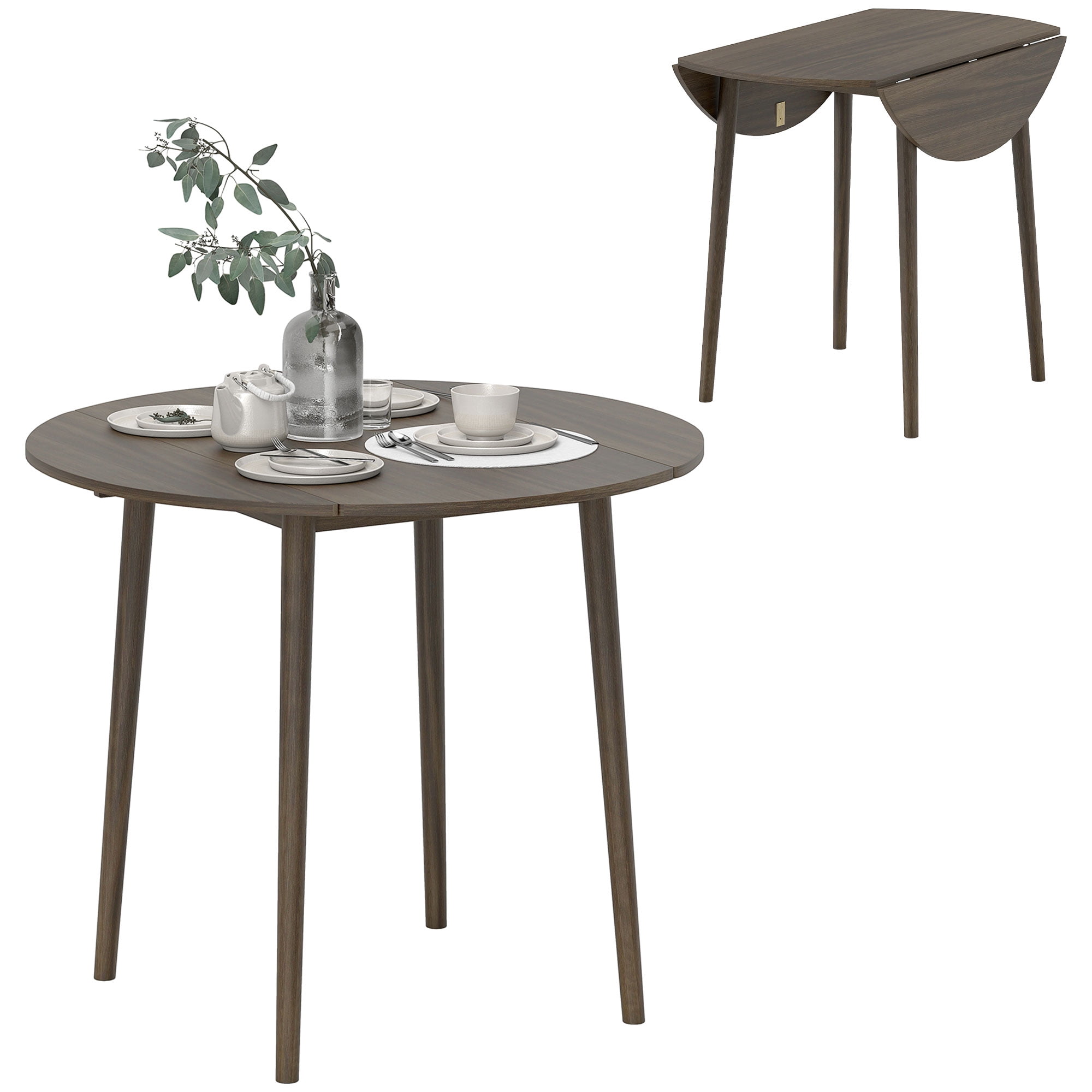 Table De Salle à Manger Ronde HOMCOM Ø75cm - Style Campagne En Bois Massif Pour 2 Personnes, Blanc