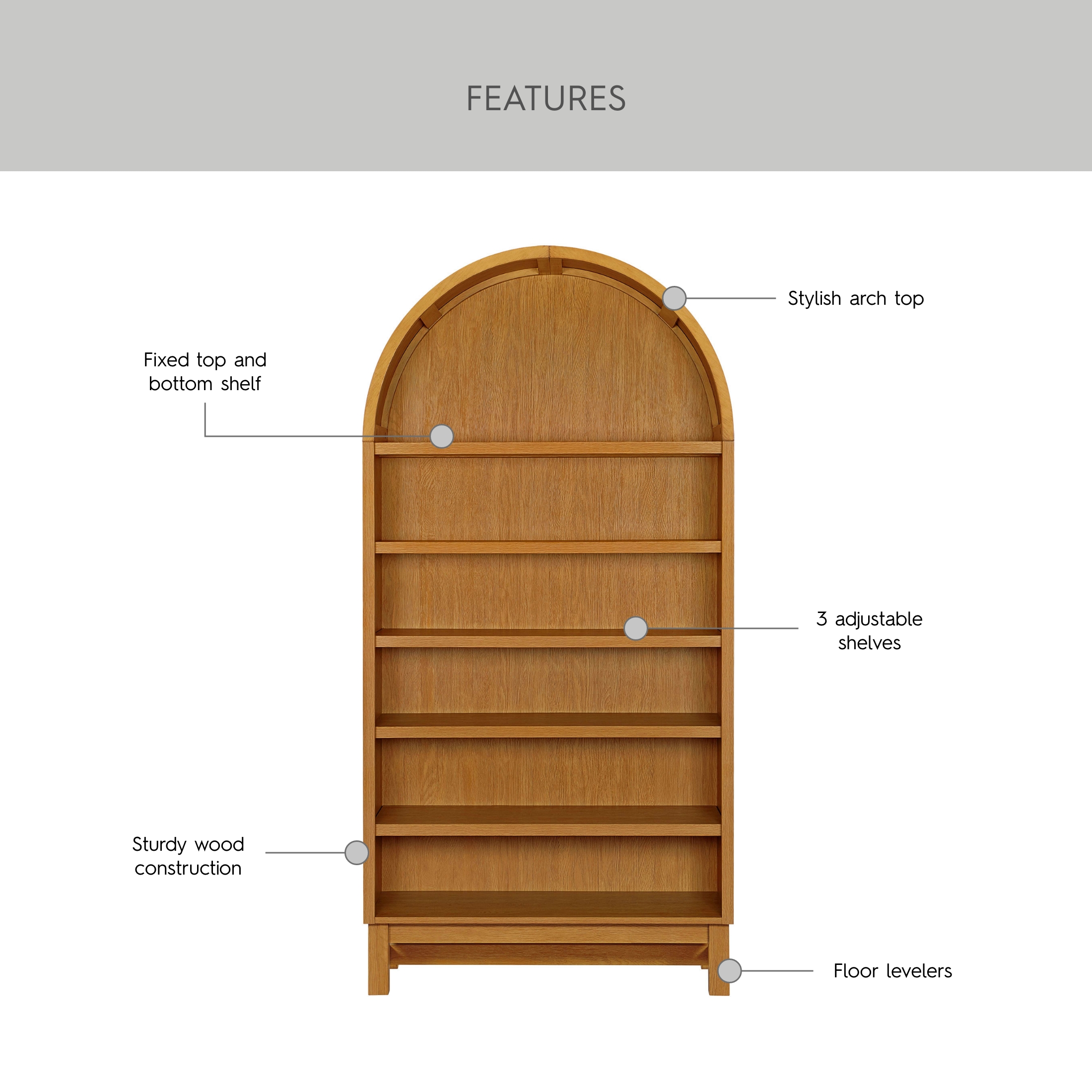 Better Homes & Gardens Juliet Open Arch Bookcase, Light Honey photo 4