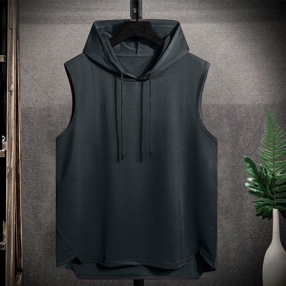 Men's Sleeveless Hooded Tank Tops, Summer Drawstrings Casual Hoodies Vest, Soft Comfortable Tank for Gym Workout, Training Dark Gray M