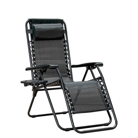 WLLJOY Zero Gravity Chair, 350lb Capacity, Folding Reclining Chair with Adjustable Pillow and Cup Holder for Garden, Patio, Beach, Black
