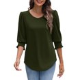 thumbnail image 4 of Womens Tops Dress Casual 3/4 Sleeve Shirts with Smocked Cuffs High Low Tops for Women Business Work Blouses, Army Green, XL, 4 of 7