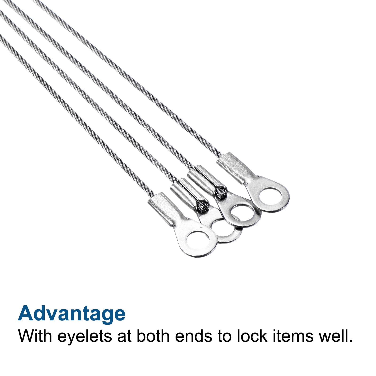 Unique Bargains Stainless Steel Lanyard Cable Eyelets Ended Widely Used Rope 1.5mmx20cm