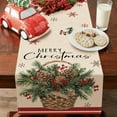 thumbnail image 2 of Merry Christmas Pine Basket Dining Table Runner, Xmas Red Berries Snowflake Burlap Kitchen Decoration, Winter Holiday Indoor Outdoor Home Decor Party Supply 13 x 72 Inches, 2 of 3